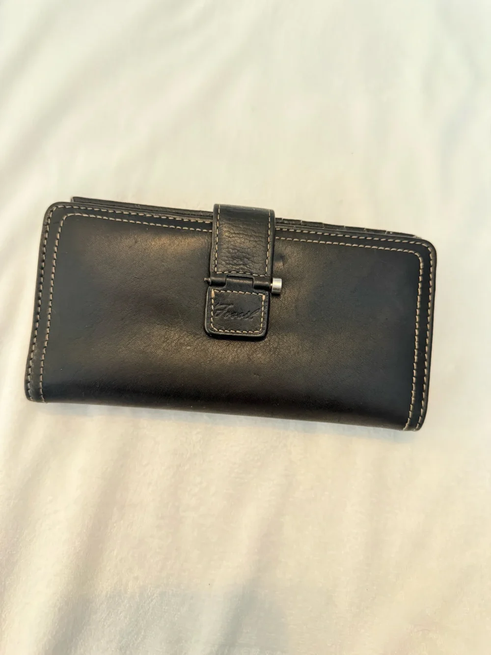 Fossil Black Leather Organizer Clutch Wallet Buckle ID Card Holder
